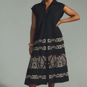By Anthropologie Cap-Sleeve Shirt Dress L
